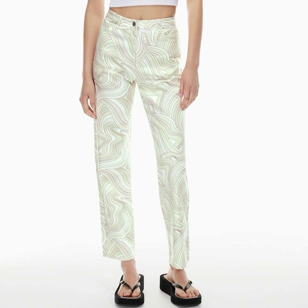 Wilfred| Aritzia| Vera Green Soft Swirls High Rise Straight Leg Twill Pant Sz 4